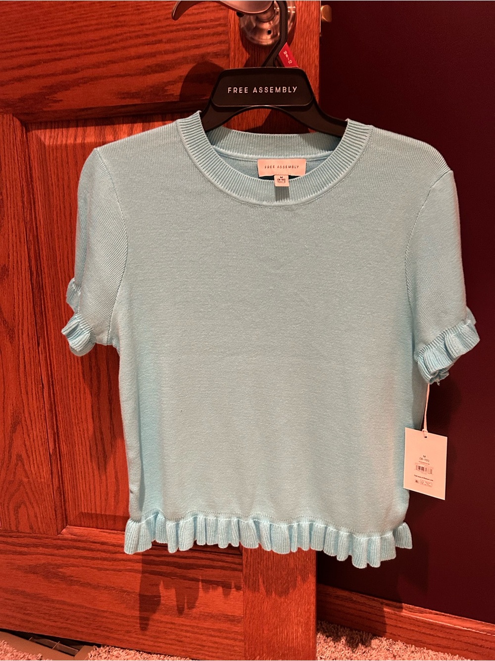 Free Assembly Light Blue Ruffle-Hem Crewneck Sweater